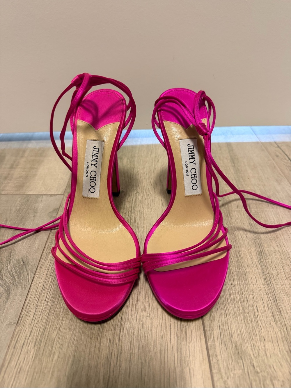 Jimmy Choo Hot Pink Strappy Lace-Up Stiletto Sandals Size 37